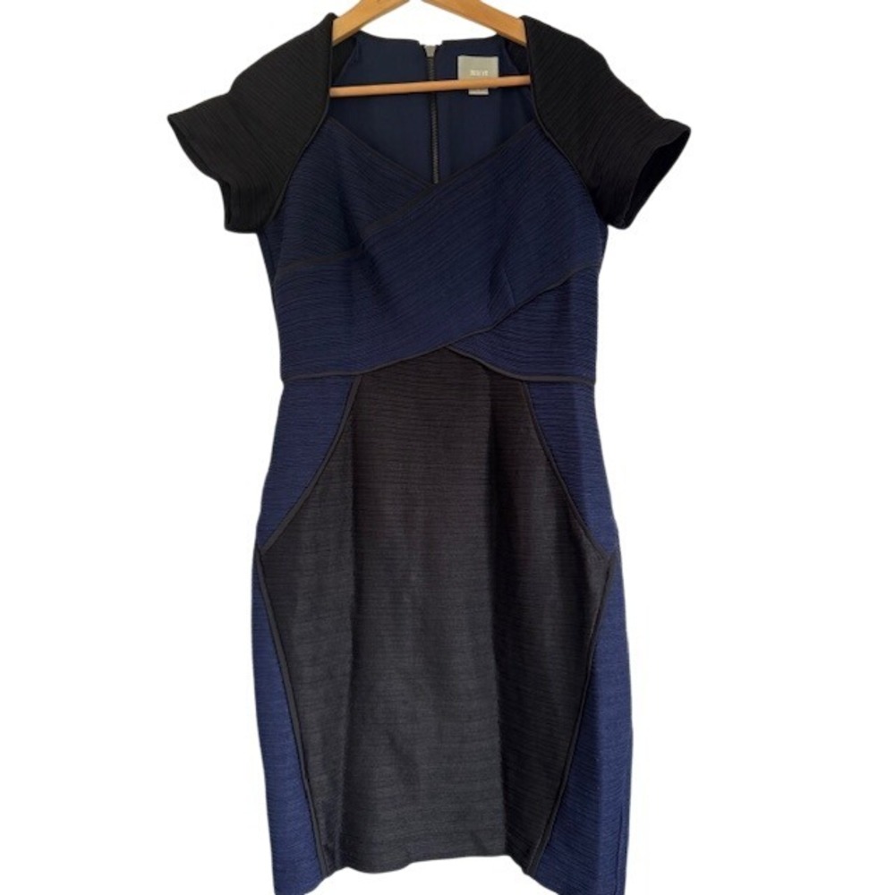 Maeve Anthropolgie Dress Navy Blue Black Cap Sleeve Bodycon Career Party Size‎ 8